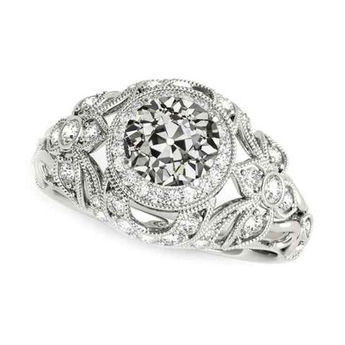 Victoria: Antique .Inspired Halo Ring With Old Mine Cut Diamond