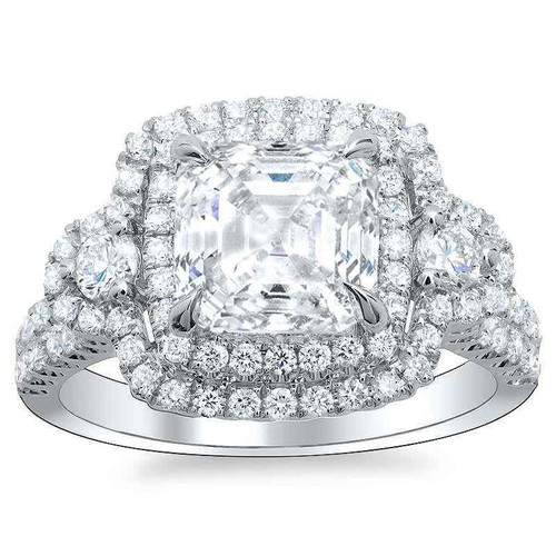 Victoria: Exquisite Halo Diamond Wedding Ring .6.40ct Asscher & Round Cut Diamonds