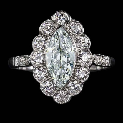Vienna: Exquisite Floral Diamond Halo Ring .7.50ct Old Miner, Round & Marquise Diamonds