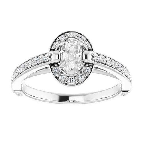Florence: Exquisite Halo Wedding Ring With Old Miner Diamond .5.15ct Oval & Round Diamonds