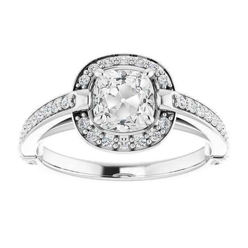 Isabella: Halo Ring With Natural Diamonds .7.25ct Cushion & Round Old Cut Diamonds