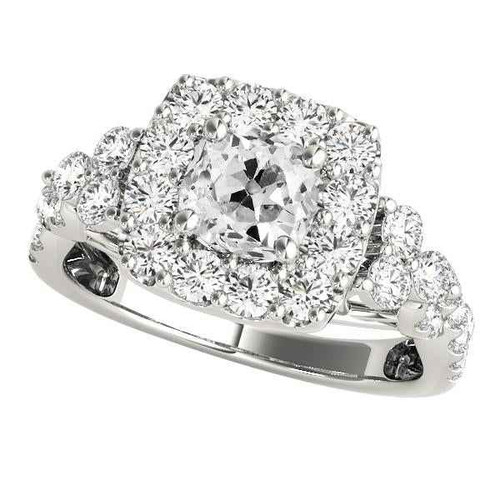 Isabella: Halo Cushion Cut Diamond Ring .7ct Old Mine Cut Diamond