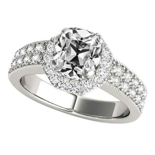 Vienna: Halo Ring With Old Cut Diamond .5.75ct Cushion Cut Center