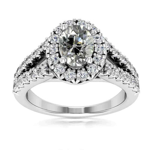 Madrid: Exquisite Halo Ring With Old Cut Diamond .5ct Oval & Round Diamonds