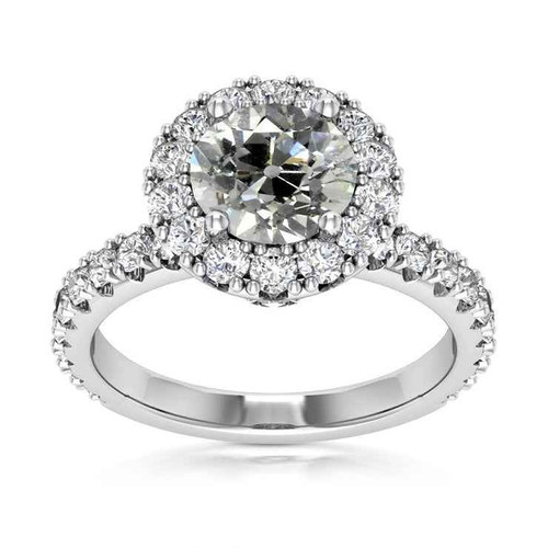 Paris: Exquisite Halo Wedding Ring With Old Mine Cut Diamond .6ct Natural Diamonds