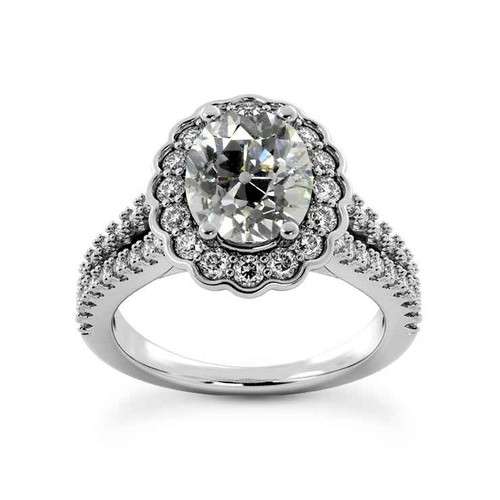 Vienna: Floral Halo Diamond Ring .6ct Old Cut Oval Diamond