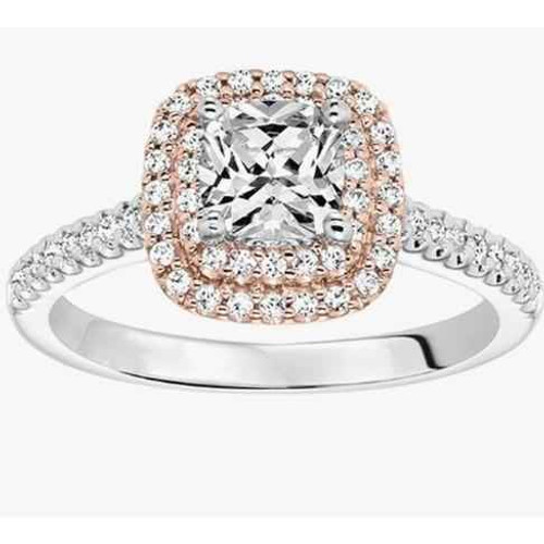 Madrid: Exquisite Halo Engagement Ring .2.60ct Cushion & Round Diamonds