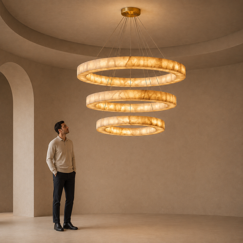 Australia 150cm Triple Alabaster Ring Chandelier – Human Scale View
size 150cm / 120cm / 90 cm