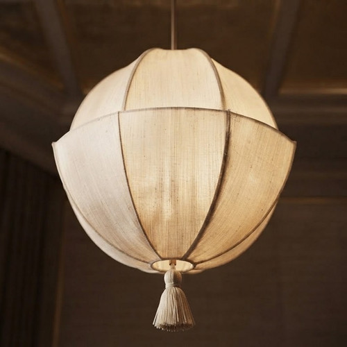 wabi-sabi pendant lamp, beige fabric sphere pendant, 110cm diameter pendant light, 120cm height hanging lamp, minimalist textured fabric lamp, Japandi style ceiling fixture, organic modern lighting, large spherical pendant, oversized beige chandelier, luxury interior lighting, warm ambient pendant, artisanal tassel lamp, high-end wabi-sabi decor, contemporary architectural lighting, textured textile shade, neutral earth-toned pendant, modern minimalist decor, statement sphere light, organic interior design, sophisticated hanging fixture