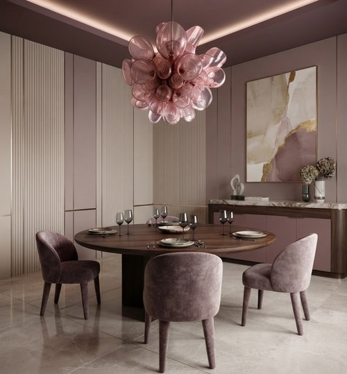 Italia chandelier, rose pink chandelier, mauve glass pendant, Italian handblown glass, Murano glass lighting, luxury modern chandelier, designer statement lighting, contemporary cluster pendant, 90cm chandelier, high-end interior lighting, artisanal glass fixture, luxury home decor, bespoke glass art, custom lighting design, modern dining room chandelier, luxury living room lighting, architectural pendant light, upscale interior design, unique glass chandelier, pink bubble chandelier, mauve cluster light, handblown glass decor, Italian design lighting
