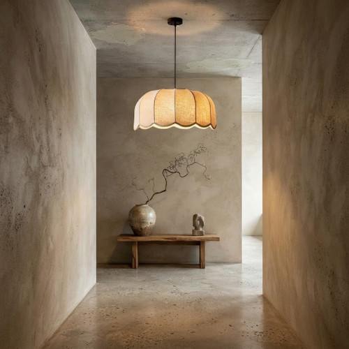 Harper pendant light, scalloped linen pendant, wabi sabi ceiling lamp, Japandi lighting fixture, 60cm fabric chandelier, organic modern pendant, luxury interior lighting, neutral fabric light shade, wabi sabi pendant light, Japandi pendant lamp, scalloped fabric light, linen ceiling light, 60cm pendant light, modern wabi sabi decor, luxury wabi sabi lighting, textured linen lamp, flower shade pendant, petal edge ceiling fixture, custom length pendant light, adjustable cable light, high end pendant lighting, warm ambient pendant, neutral interior lighting, Japandi home decor, organic wabi sabi lighting, handcrafted linen pendant, low profile pendant light, wide drum pendant, shallow ceiling light, fabric shade chandelier, linen drum light, scalloped edge lighting, natural fiber pendant, raw linen light shade, earthy ceiling lamp, beige fabric pendant, cream linen light, minimal wabi sabi lamp, textured ceiling fixture, designer pendant light, luxury kitchen island light, wabi sabi bedroom lighting