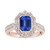 Florence: Exquisite Halo Flower Ring With Blue Sapphire .3.50ct Emerald
