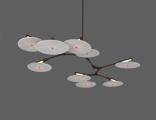 London Studio Collection -kattokruunu, haarautuvat varret, akryylilevy, 9-lamppuinen