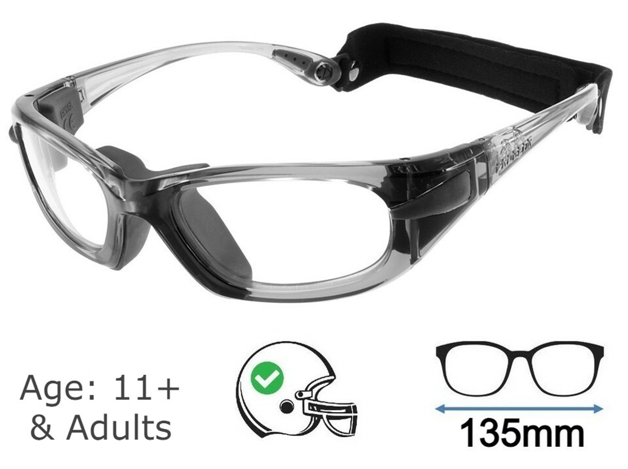 Progear Large Teens Adults Sports Glasses Grey +Rx Lenses - Sports Goggles  - Goggles n More