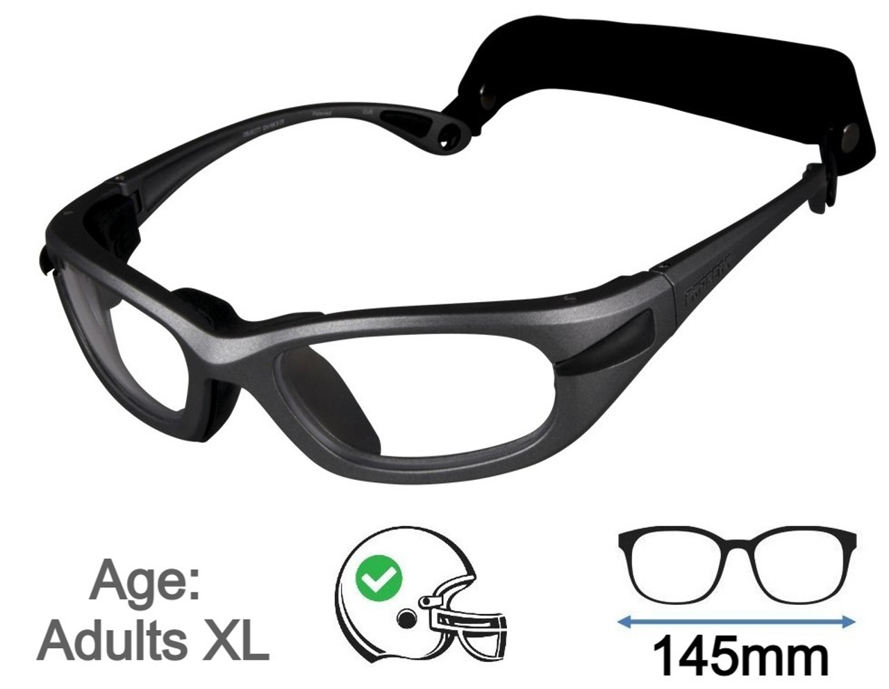 Progear Adults XL Sports Glasses EG-XL1040 TEMPLE - Matte Grey 16 - XL Size  57