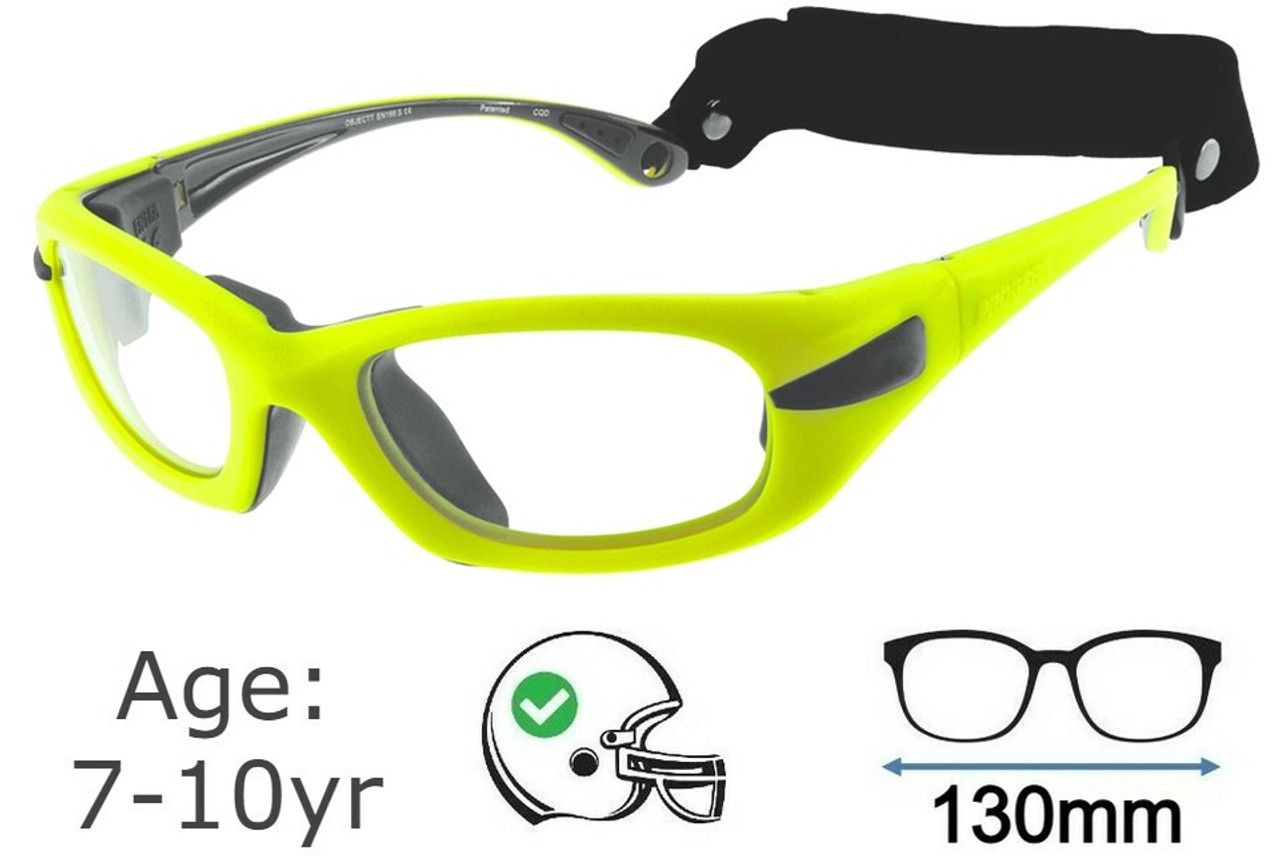 Progear Medium Kids Sports Glasses Matte Neon Yellow +Rx Lenses