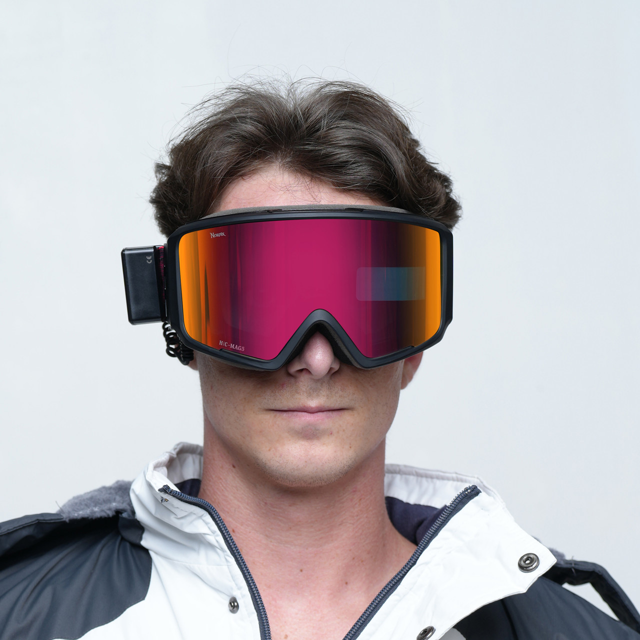 Nordik Viking Heated Ski Goggles - Matte Black Frame /Black and Red ...