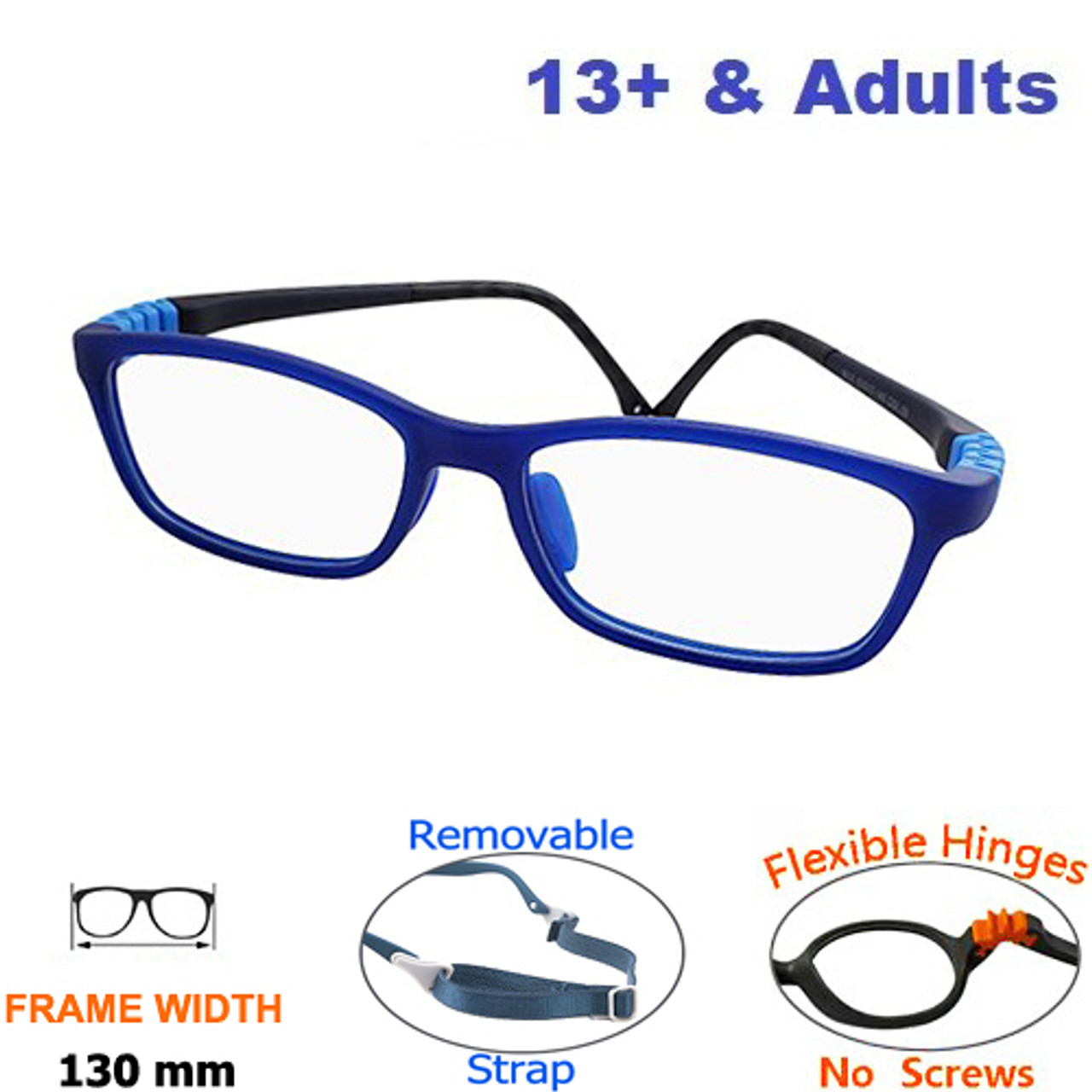 Kids Glasses - Flexible 9010C3 Blue 53 Size + Adjustable Strap