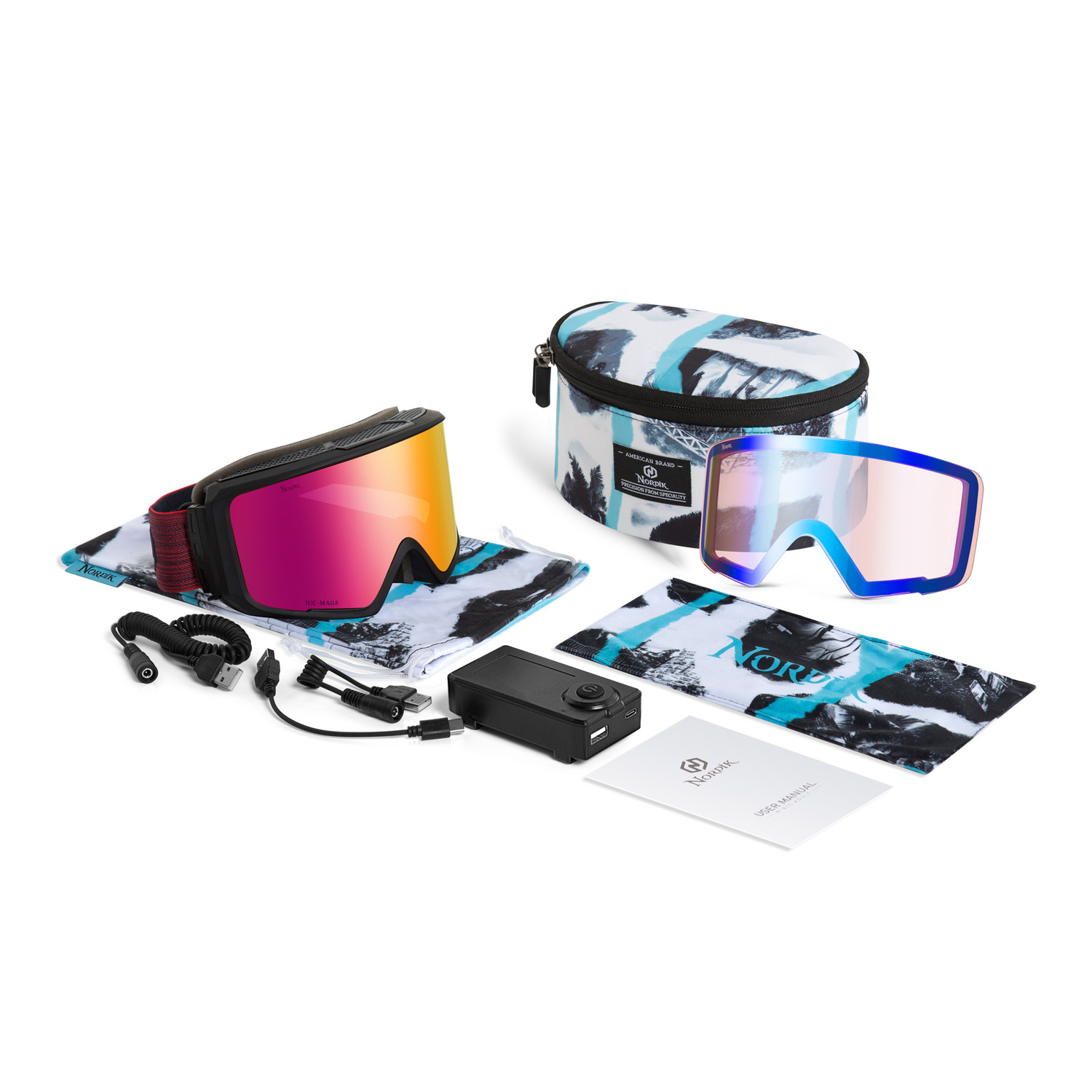 Nordik Viking Heated Ski Goggles - Matte Black Frame /Black and