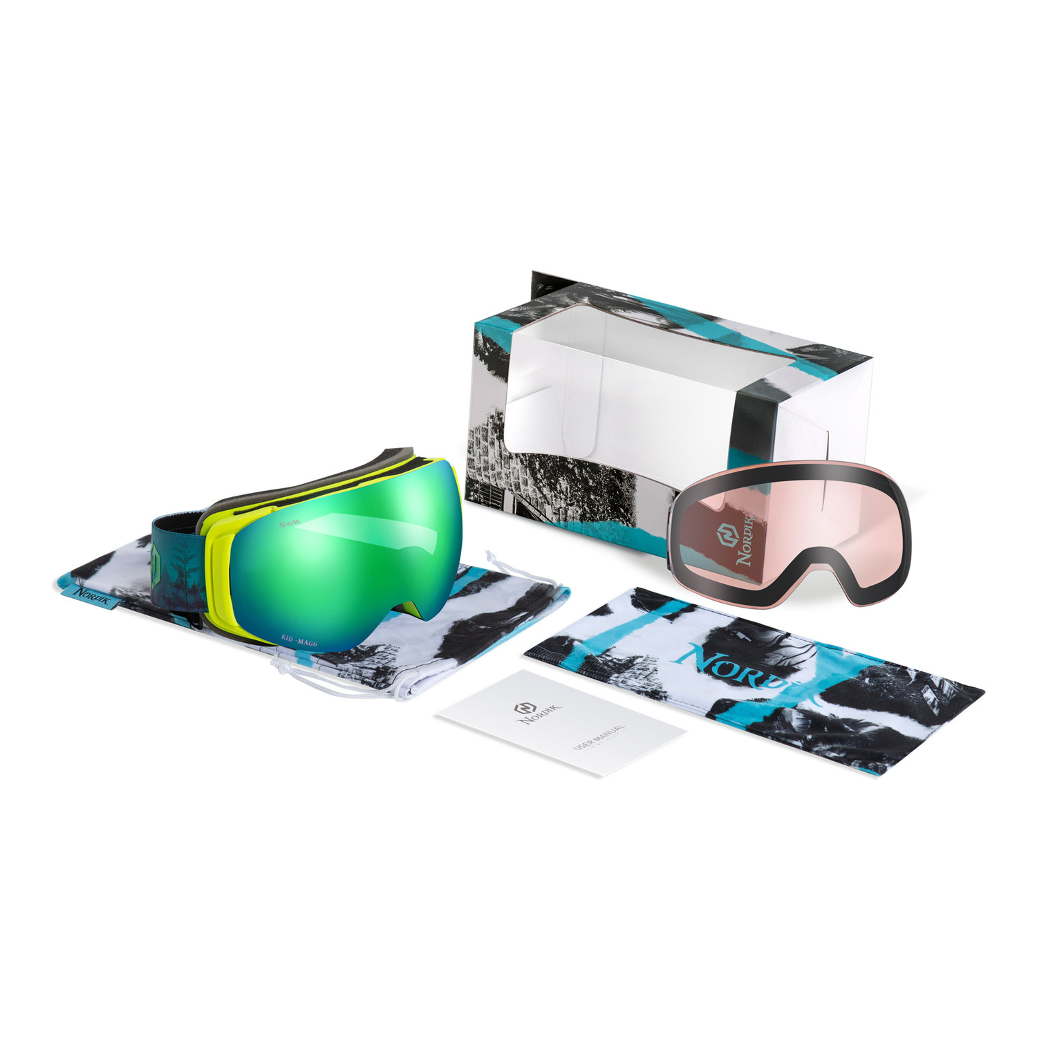 Nordik Freya Magnetic Youth Ski Goggles - Matte Flo Yellow Frame