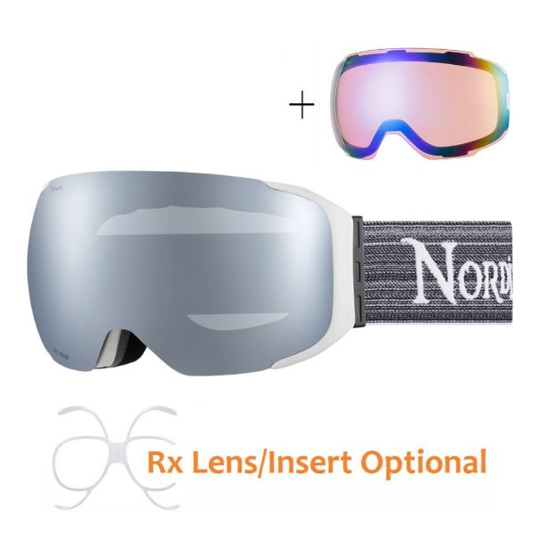 Nordik Hod Magnetic Ski Goggles Bonus Lens Matte White Frame HC Silver Lens (Shipping to US/Canada Only)