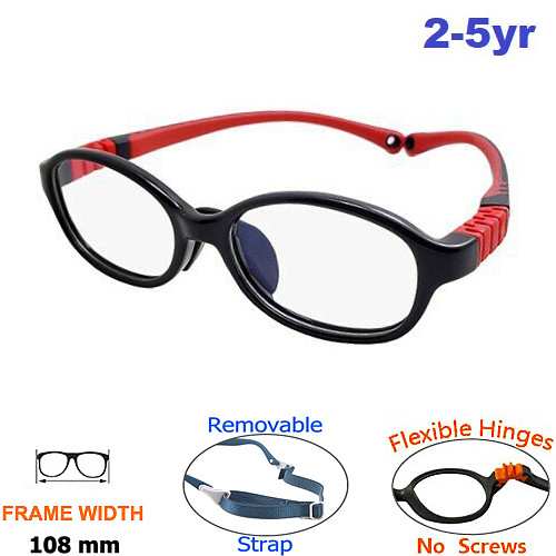 Kids Glasses Flexible 9021C4 Black Red 41 Size Adjustable Strap