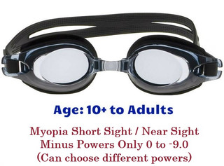 [10+ yrs to Adult] Prescription Swim Goggles (Short Sighted Negative -ve Powers) - Black