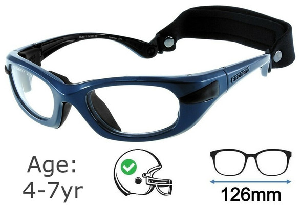 Kids Prescription Sports Glasses – Progear Metallic Blue Impact Resistant Frame (Small Size 48) EG-S1010