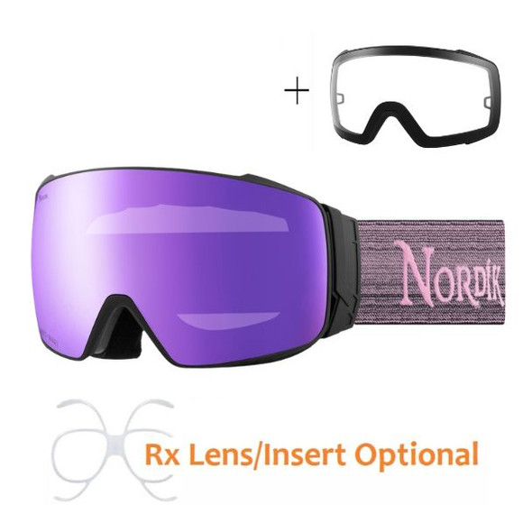 (2) Nordik Torsten Magnetic Ski Goggles + Bonus Lens - Matte Black Frame / HC Cherry Pink - side view