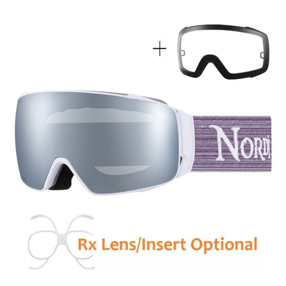 (2) Nordik Torsten Magnetic Ski Goggles + Bonus Lens - Matte White Frame / HC Silver - side view