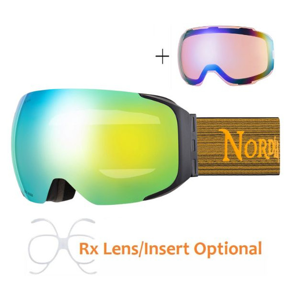 (1) Nordik Hod Magnetic Ski Goggles + Bonus Lens - Matte Black Frame / HC Gold - side view