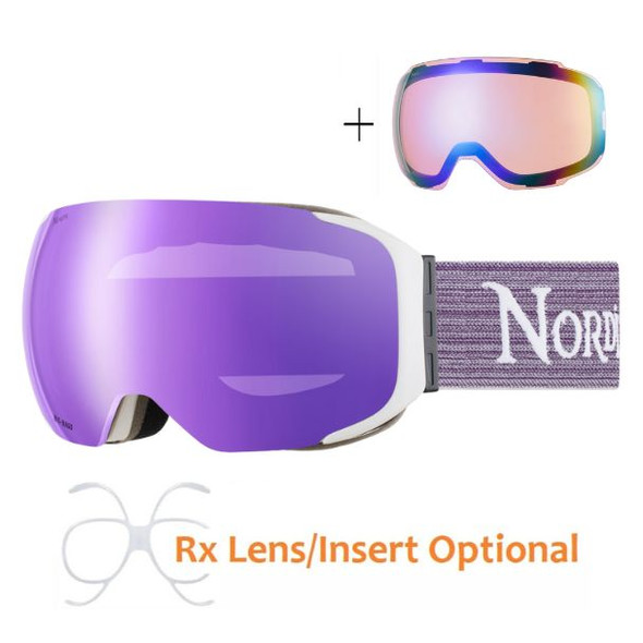 (2) Nordik Hod Magnetic Ski Goggles + Bonus Lens - Matte White Frame / HC Cherry Pink - side view