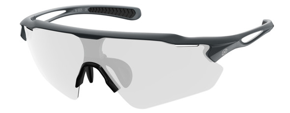 (1) Nordik Aksel - Matte Grey Sports Sunglasses with Clear Photochromic Lenses for Cycling & Running - Goggles N More - angled view
