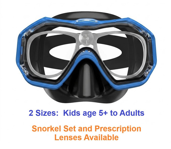 Kids, Teens and Adults Prescription Dive Snorkel Mask Blue - Goggles N More