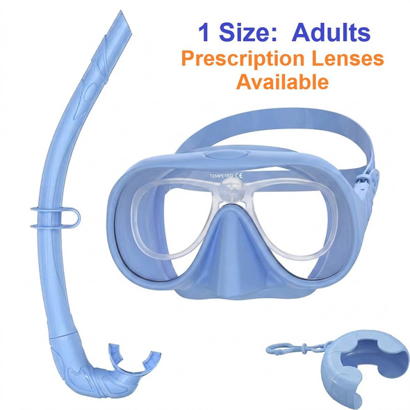 Adult Prescription Dive Mask with Snorkel Kit LIGHT BLUE - Goggles N More