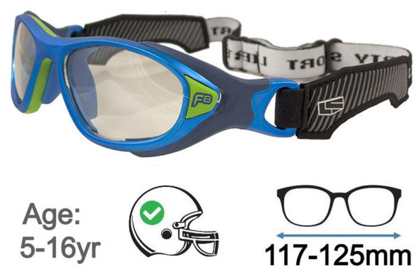 Prescription Sports Glasses - Rec Specs - F8 Helmet Spex - Electric Blue