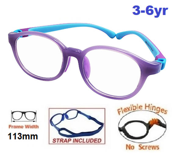 Flexible Kids Glasses 9009 C4 Purple Blue with Convertible Goggles Kit