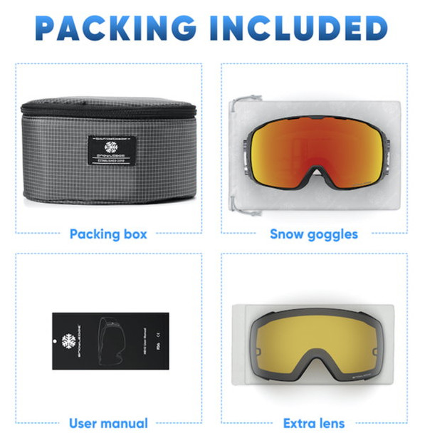 Snowledge Ski Goggle Cyklone - Black Frame with Revo Red Lens - included