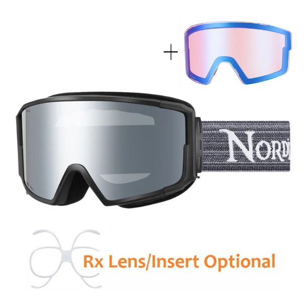 (2) Nordik Odin Magnetic Ski Goggles + Bonus Lens - Matte Black Frame / IMD SILVER - side view