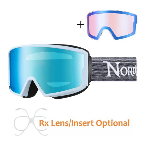 (2) Nordik Odin Magnetic Ski Goggles + Bonus Lens - Matte Blue Frame / IMD Ice Blue - side view