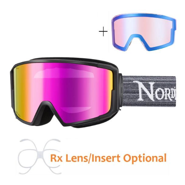 (2) Nordik Odin Magnetic Ski Goggles + Bonus Lens - Matte Black Frame / IMD Pink - side view