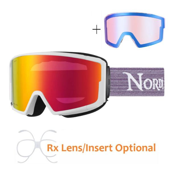 (2) Nordik Odin Magnetic Ski Goggles + Bonus Lens - Matte White Frame / IMD Black and Red - side view