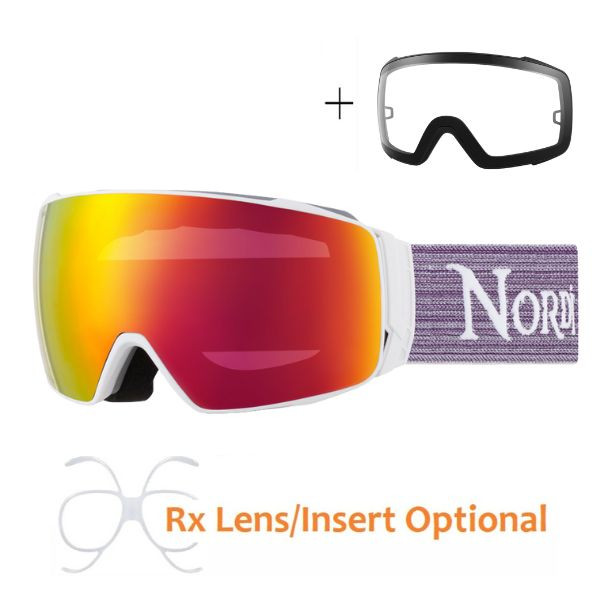 (2) Nordik Torsten Magnetic Ski Goggles + Bonus Lens - Matte White Frame / HC Black and Red - side view