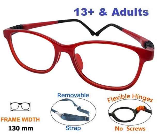 Kids Glasses 9033C3 Red:  Flexible hinges with adjustable strap