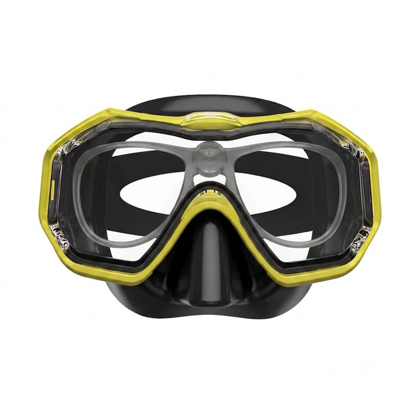 (1) Kids Teens Adults Snorkel Dive Mask with prescription insert and lenses - Yellow with black silicone - Goggles N More
