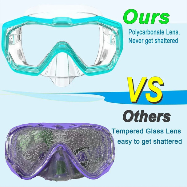 Kids Prescription Dive Snorkel Mask - Impact Resistant PC Polycarbonate lenses - Goggles N More