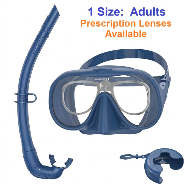 Adult Prescription Dive Mask with Snorkel Kit NAVY - Goggles N More
