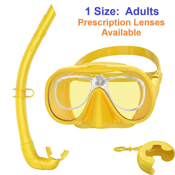 Adult Prescription Dive Mask with Snorkel Kit YELLOW - Goggles N More
