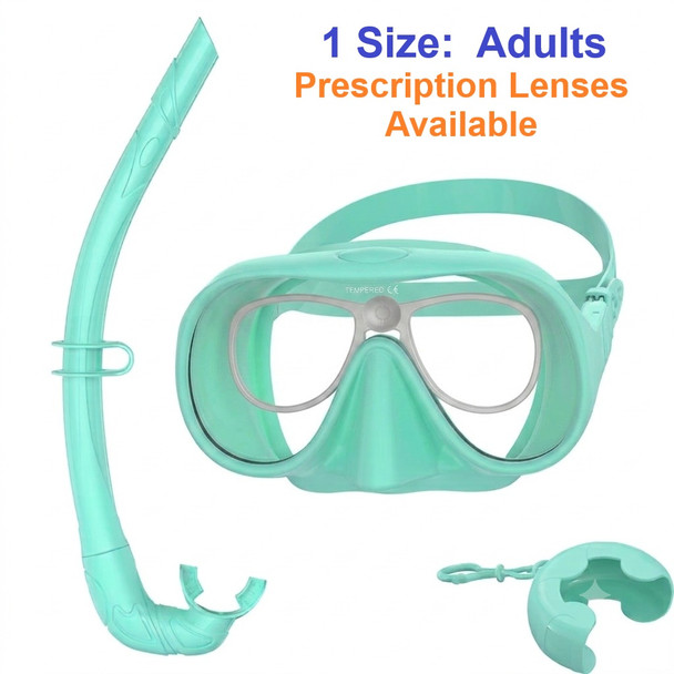 Adult Prescription Dive Mask with Snorkel Kit TURQUOISE - Goggles N More
