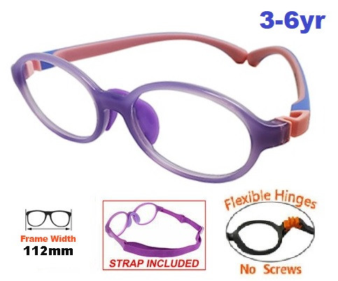 Kids Flexible Prescription Glasses – Purple Frame with Sports Goggle Conversion Kit (45 Size) 9002C6